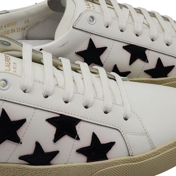 Saint Laurent Paris Court Stars Leather Sneakers White EU 41 US 8 - New $750 main image 7
